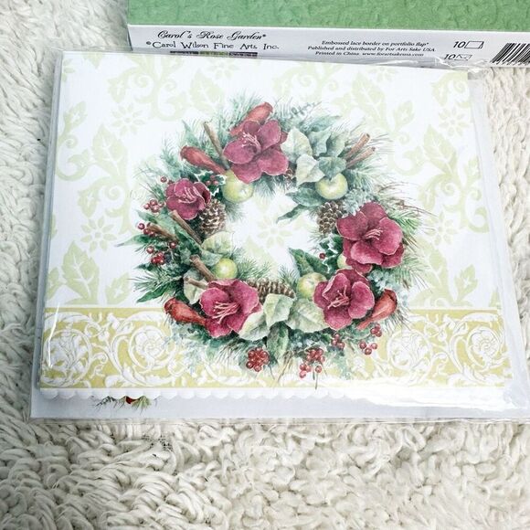 Carol Wilson Fine Arts Christmas Wreath Cards Embossed Lace Set of 10 NEW - Picture 5 of 6